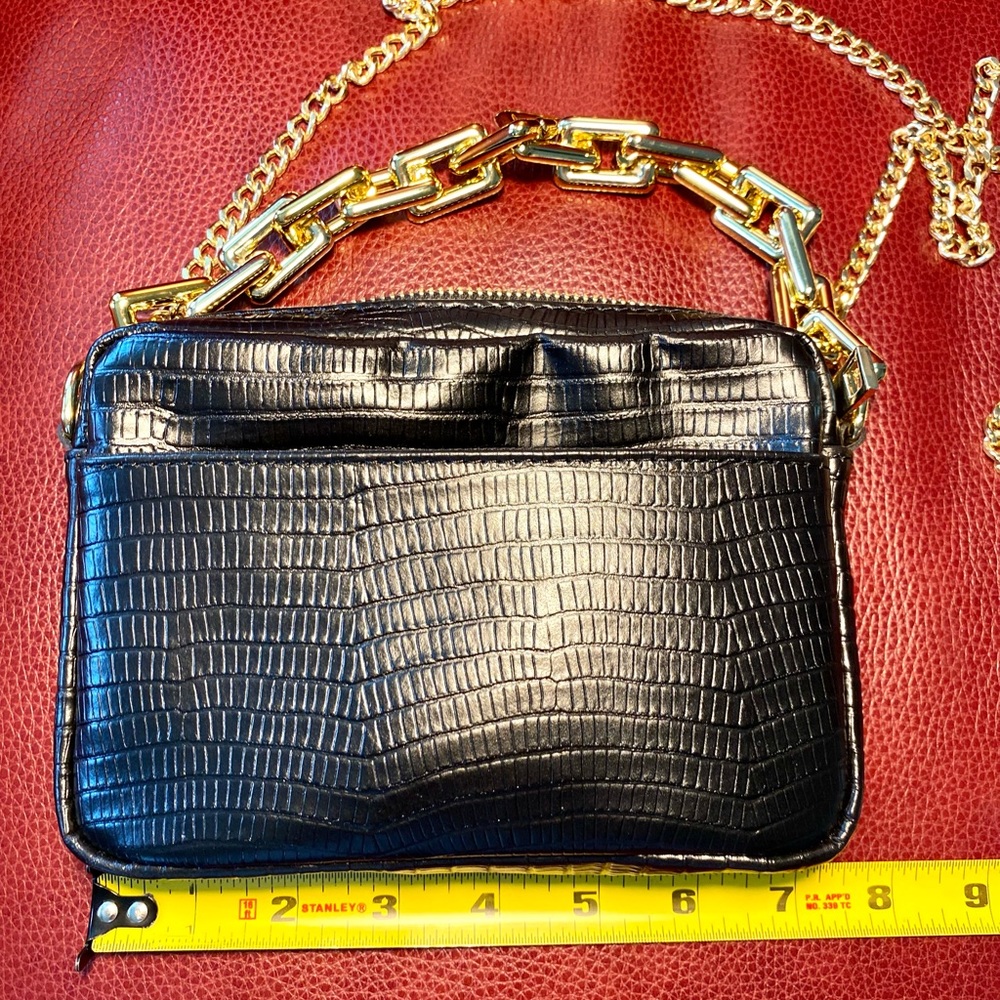 Genuine Leather Black and Gold Handbag Stella Bianca Italy - Picture 9 of 17